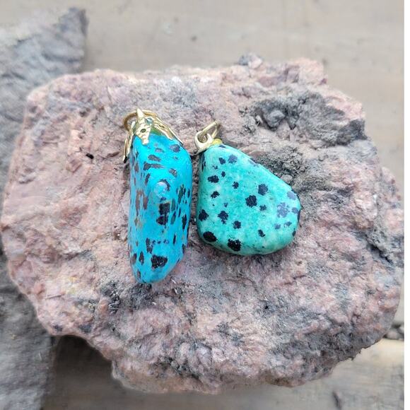 TWO- 1 Green and 1 Blue Dalmation Jasper Pendants - Picture 2 of 3